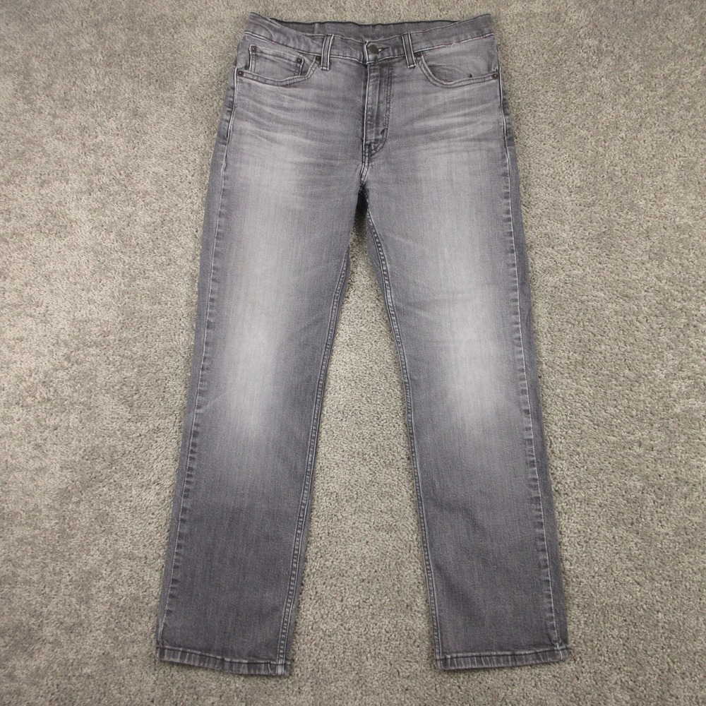 Levis Jeans Mens 32x30 Gray 514 Slim Straight Faded Whisker Zip Fly Denim Pants